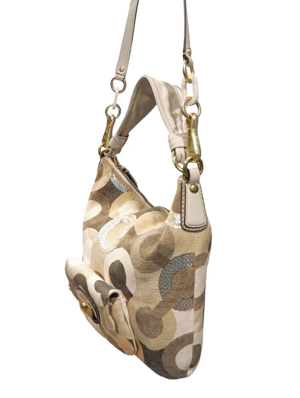 Coach Kristin Graphic Sequin Op Art Signature Corduroy Hobo Handbag Purse Bag